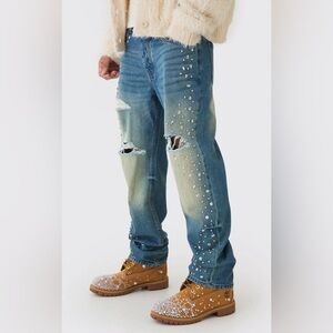 NWT boohooMAN MEN’S EMBELLISHED DISTRESSED JEANS SIZE 30R